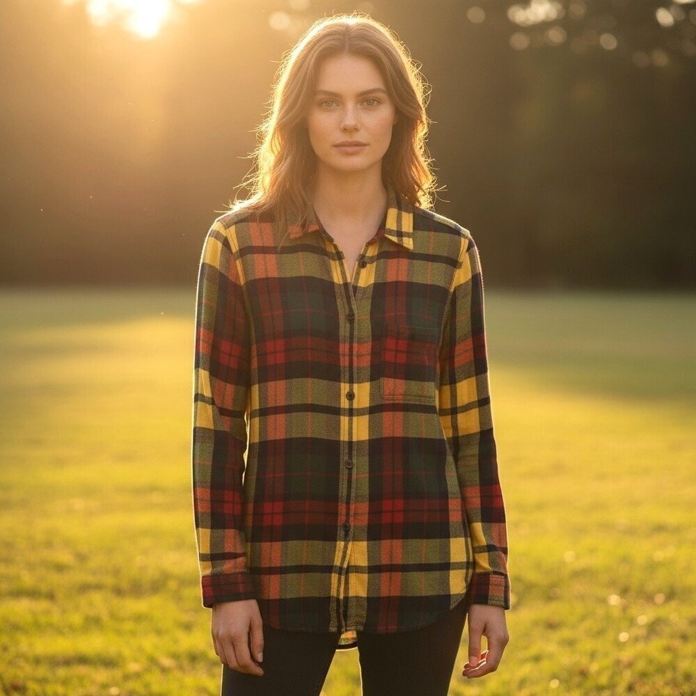 NEW American Eagle Soft Viscose Plaid Button-Down Shirt Boyfriend Fit Size M